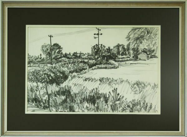 Ink And Pencil By Noel Brannan. Countryside Scene, Possibly Near Hinckley