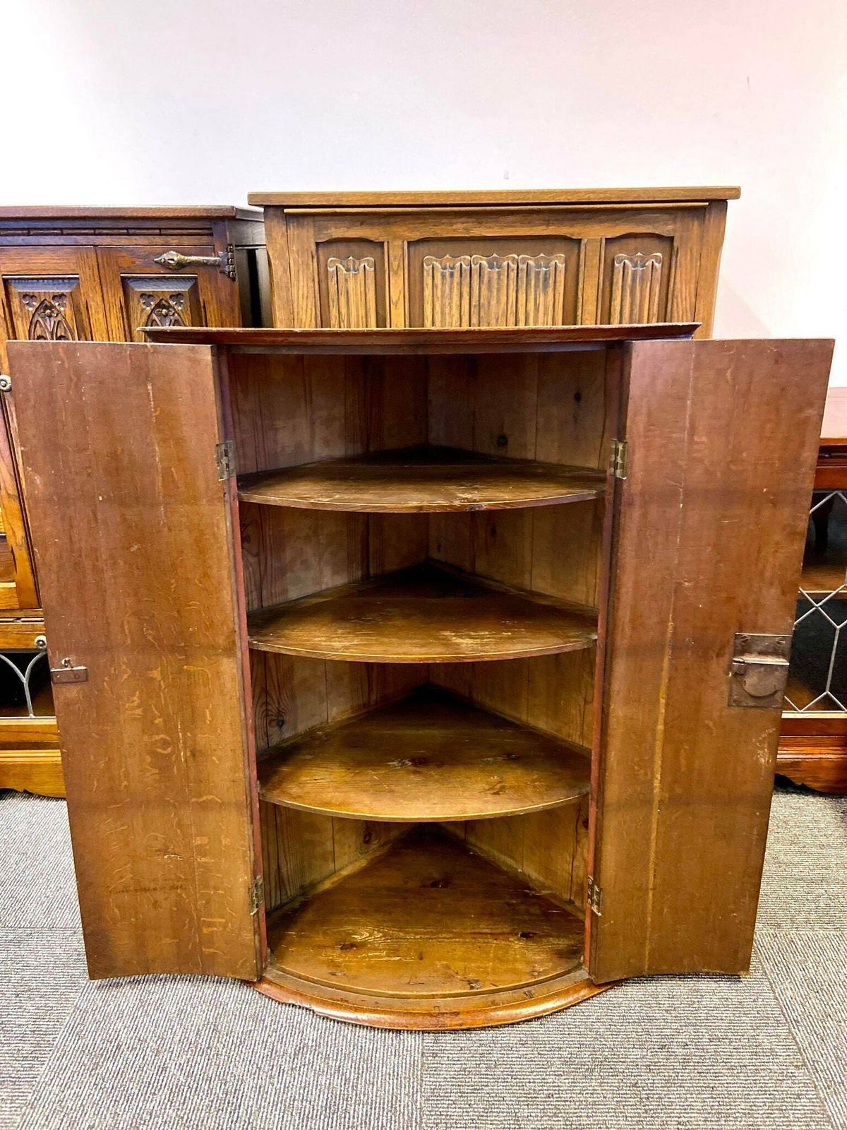 Antique Georgian Bow Front Corner Cupboard / Made In England C1780 photo furniture