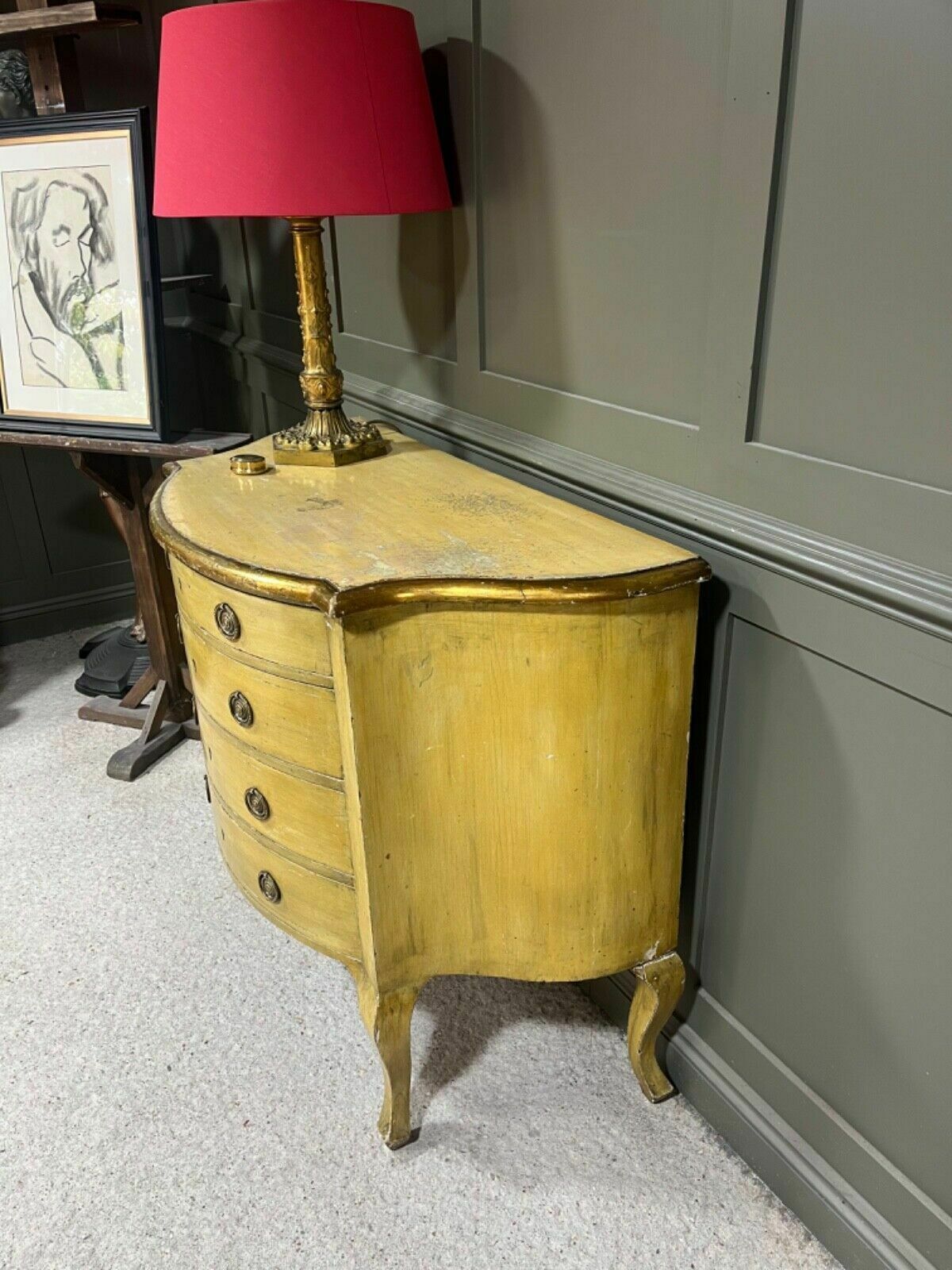 Antique Painted Chest Of Drawers Italian Origin Gilded Banding Late 1890’s photo vintage