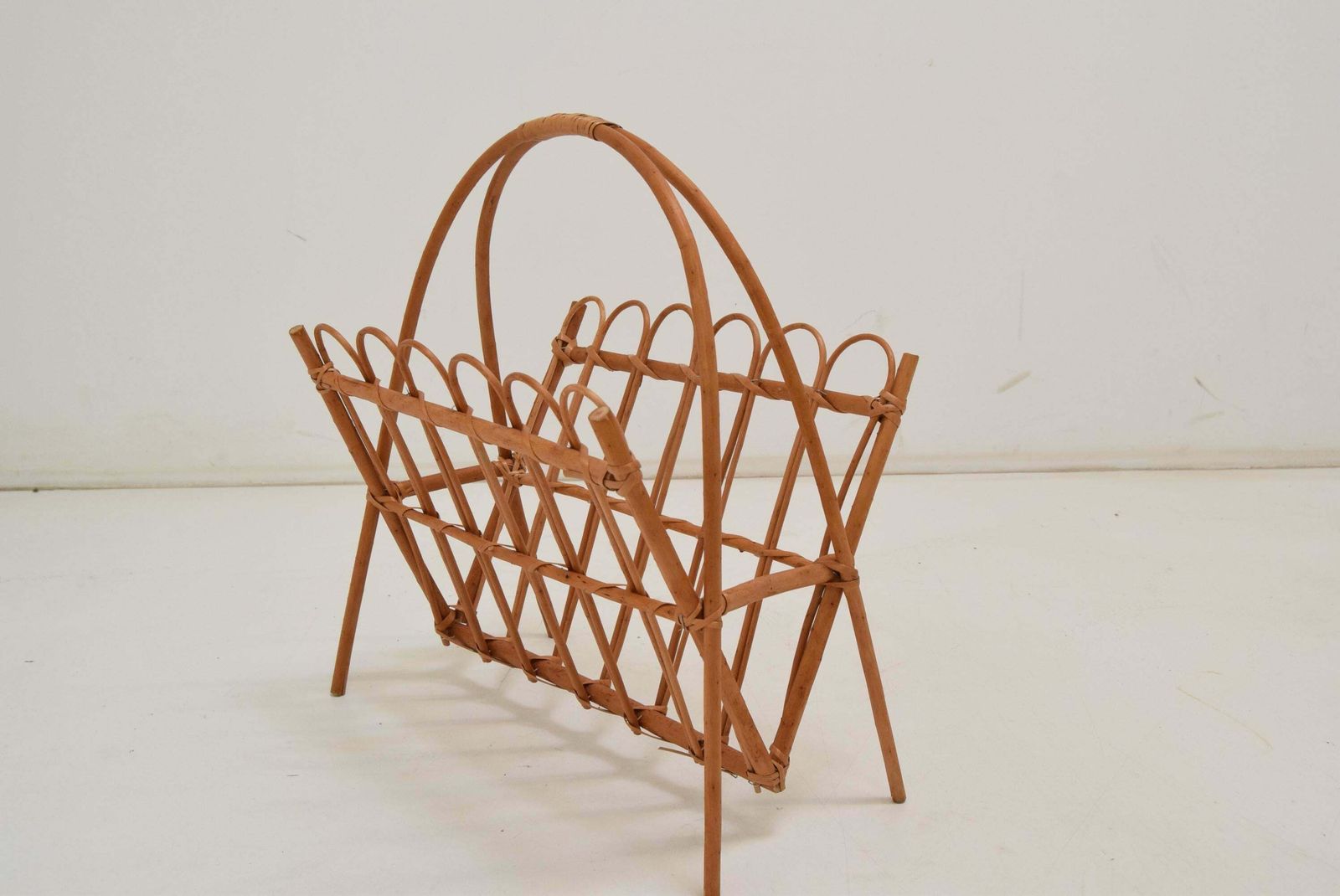 Vintage Rattan And Bamboo Magazine Holder, Czechoslovakia, 1970's.