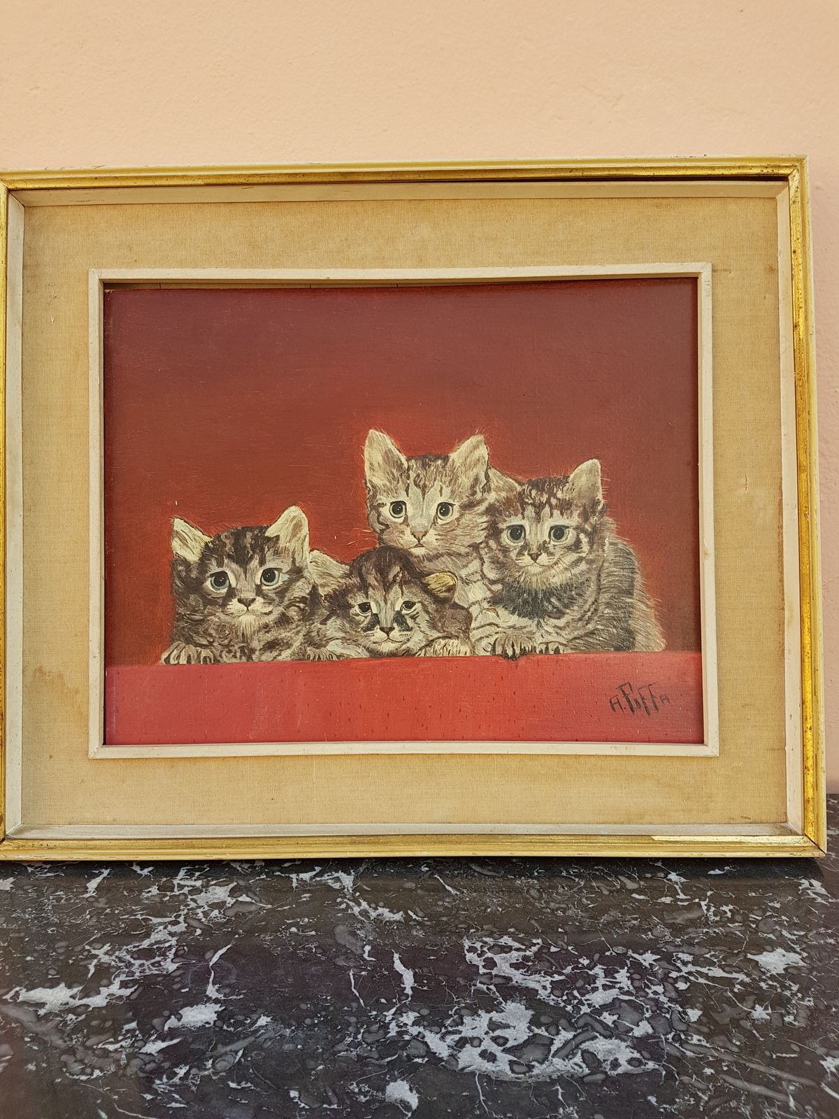 A. Piffa  Cats Painting   Oil On Canvas