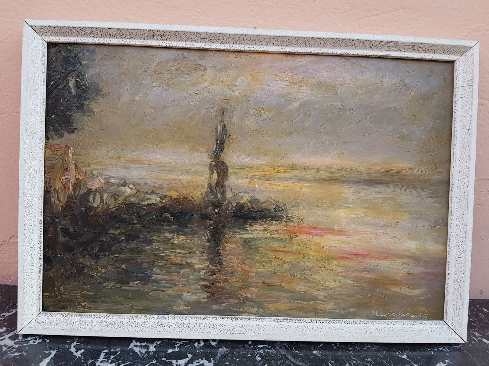 The Woman And The Sea  Oil On Painting photo vintage