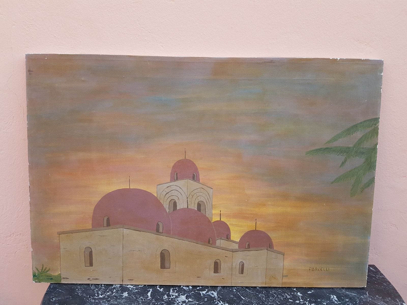 photo furniture Religious Motive   Oil On Canvas Signed By Porcelli