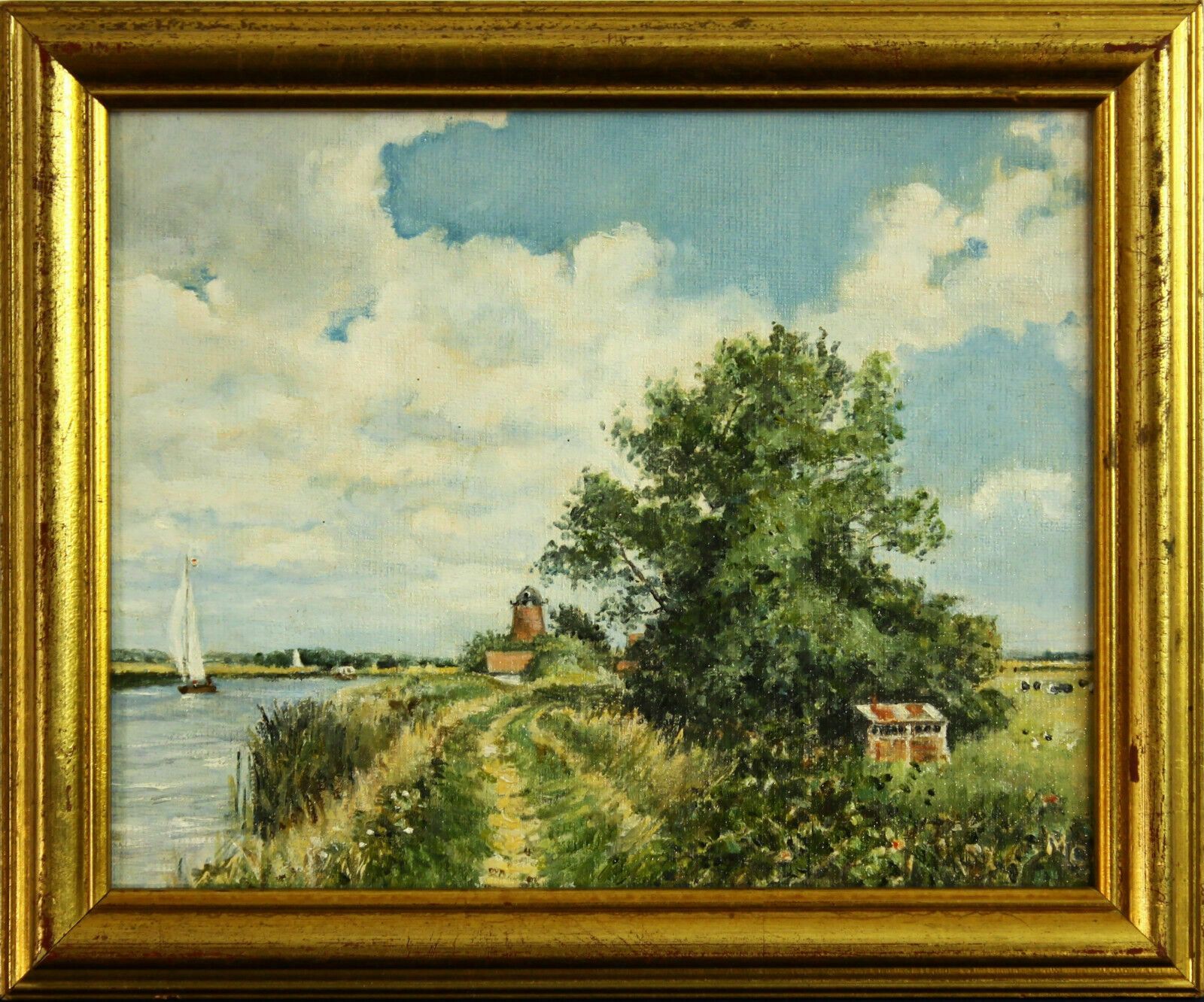 Oil On Board By Margaret Colman. Titled "The Bure Near Upton Dyke"