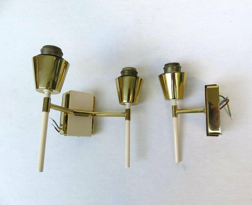 photo vintage Elegant Wall Lights Torches, 50s, Brass, Beige, Glass, 1950s, Set Of 2