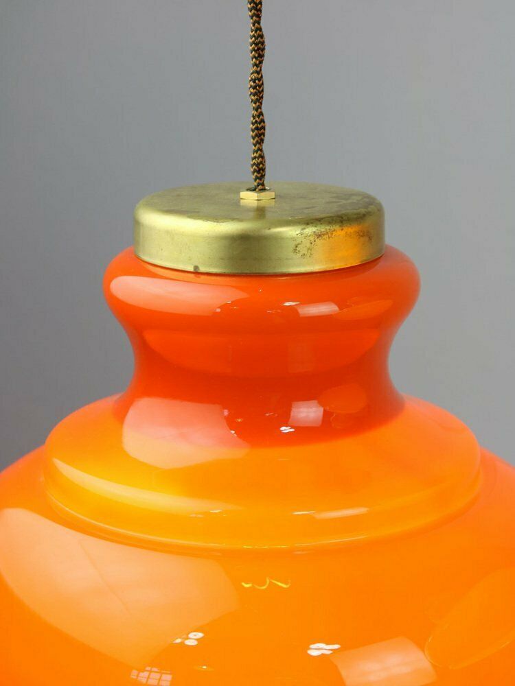 Mid Century Italian Glass And Brass Pendant Lamps, Set Of 2 photo Lighting