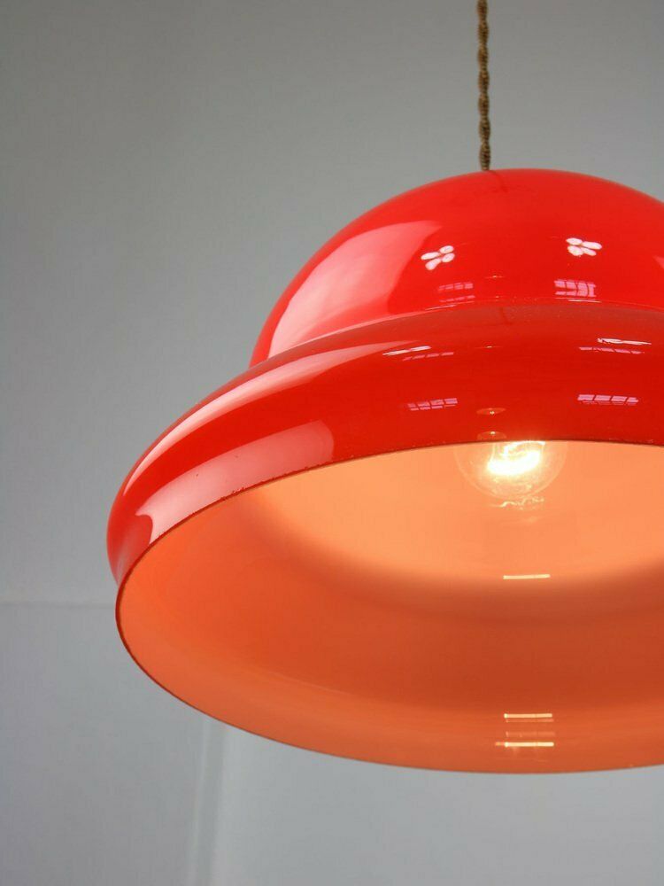 Mid Century Italian Red Glass And Brass Pendant Lamp photo buy