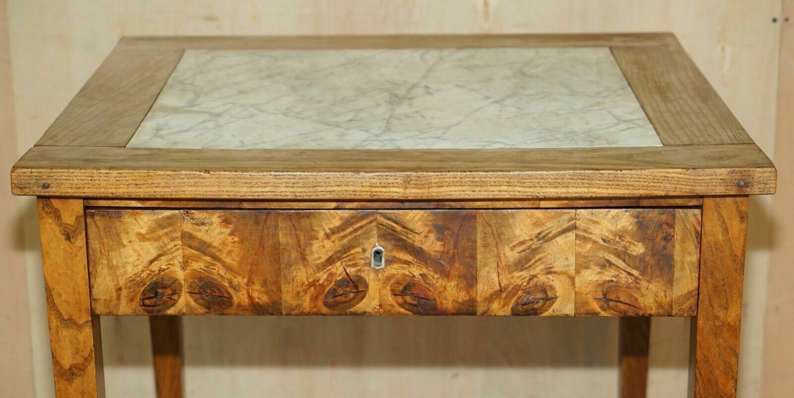 Super Rare Antique Laburnum Oyster Wood Marble Topped Food Preparation Table photo Furniture