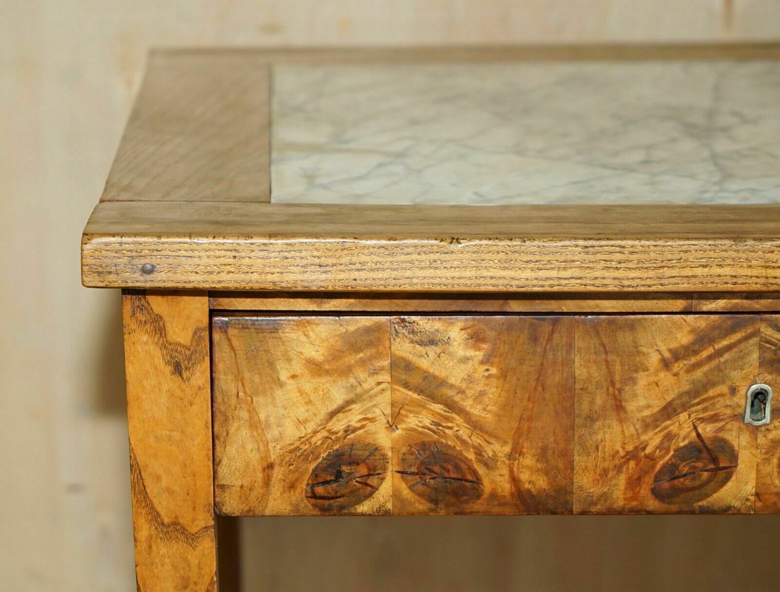 Super Rare Antique Laburnum Oyster Wood Marble Topped Food Preparation Table photo 2950.0
