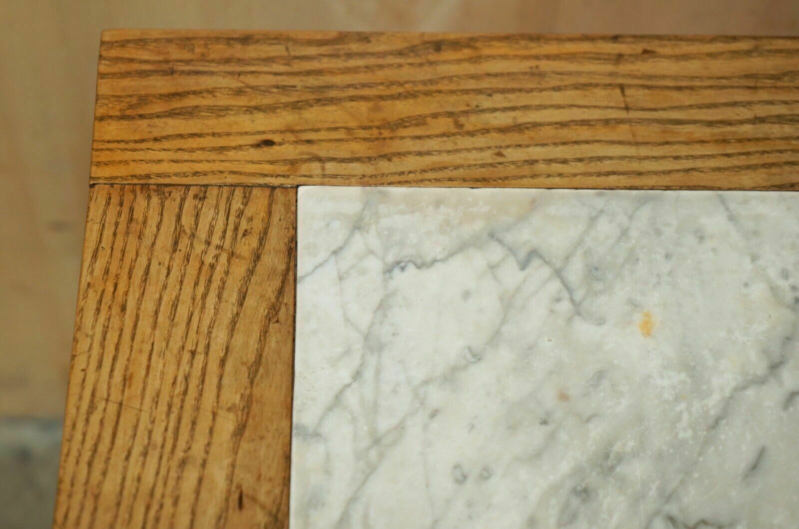 photo buy Super Rare Antique Laburnum Oyster Wood Marble Topped Food Preparation Table