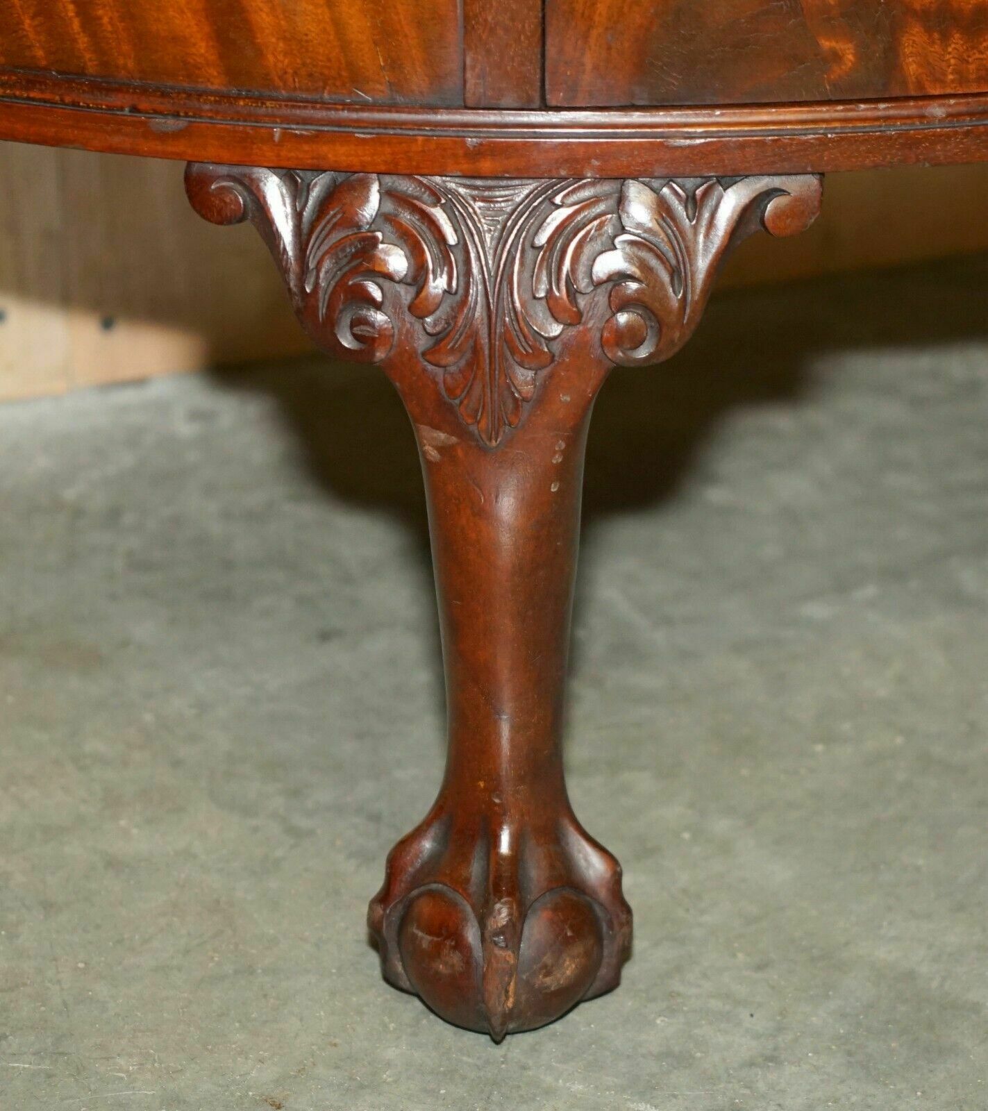 2950.0 Fully Restored Antique Flamed Mahogany Claw & Ball Foot Demi Lune Sideboard photo
