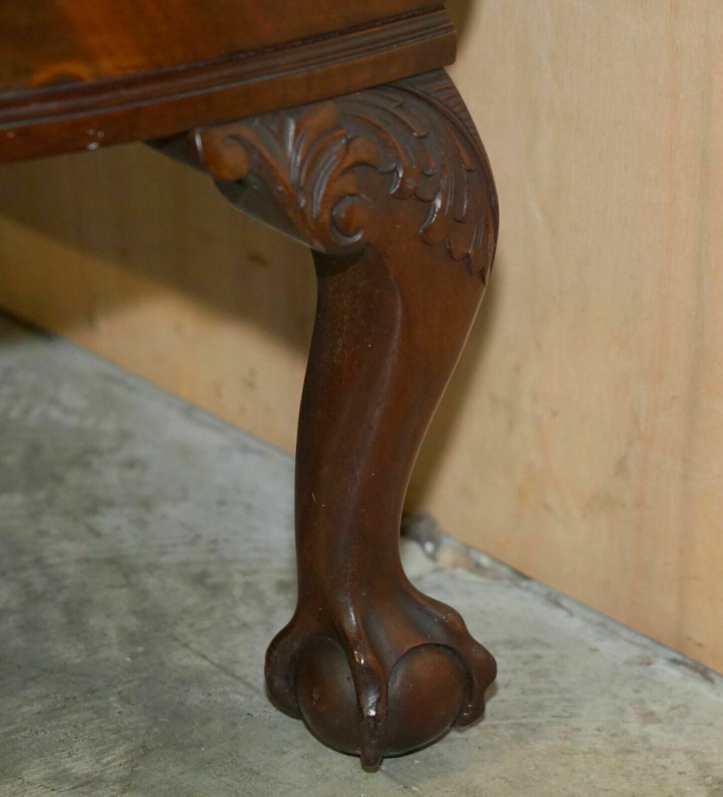 photo buy Fully Restored Antique Flamed Mahogany Claw & Ball Foot Demi Lune Sideboard