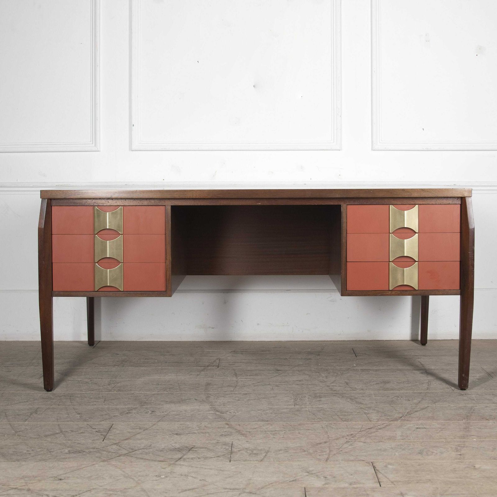 Italian Mid Century Modern Desk With Brass Handles photo furniture