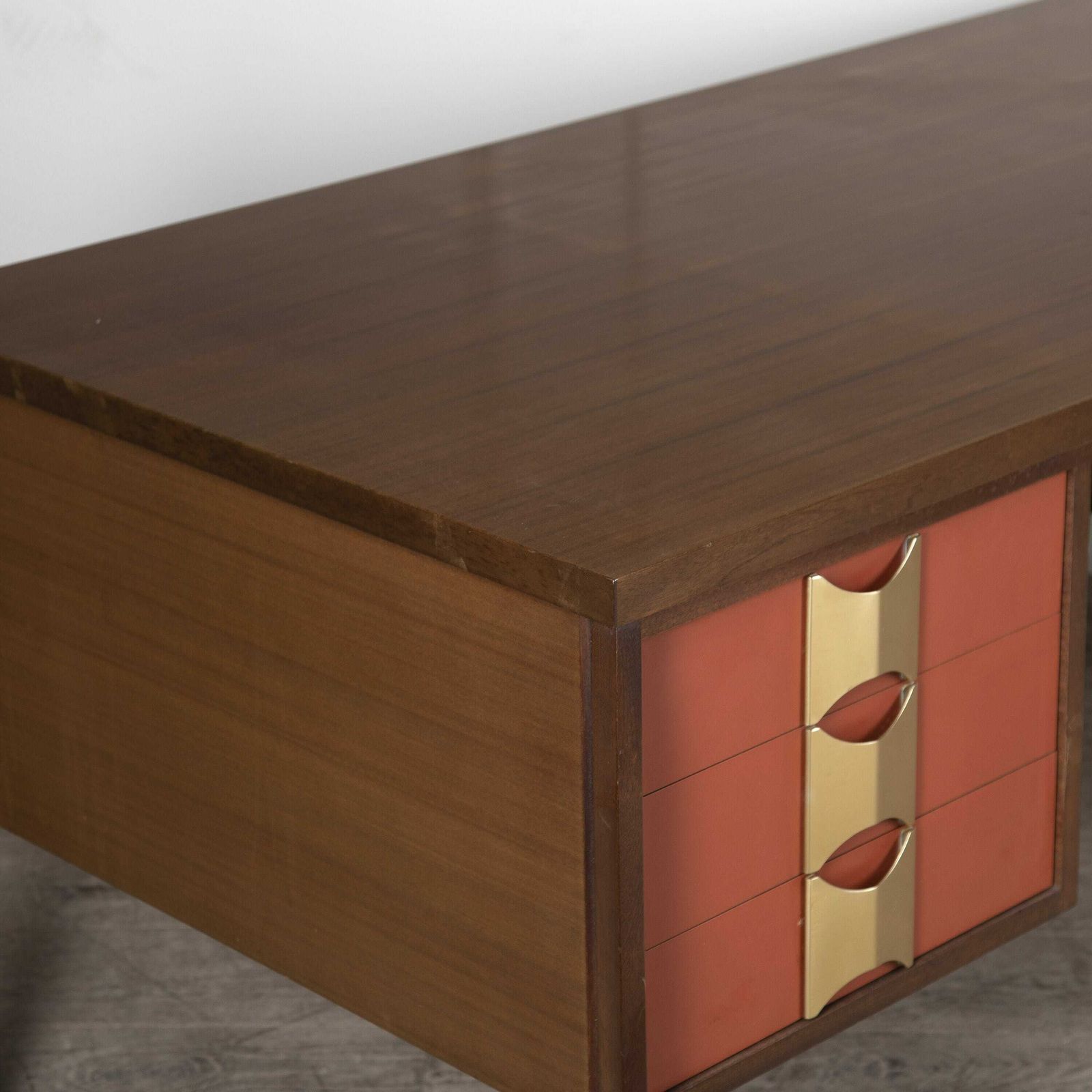 Italian Mid Century Modern Desk With Brass Handles photo buy
