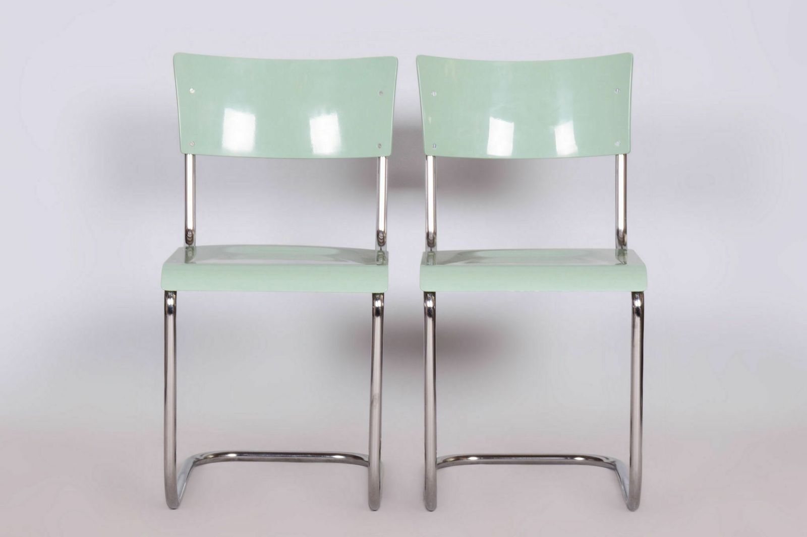 Restored Bauhaus Pair Of Chairs, Mart Stam, Robert Slezak, Chrome Plated Steel, Czechia, 1930s photo furniture