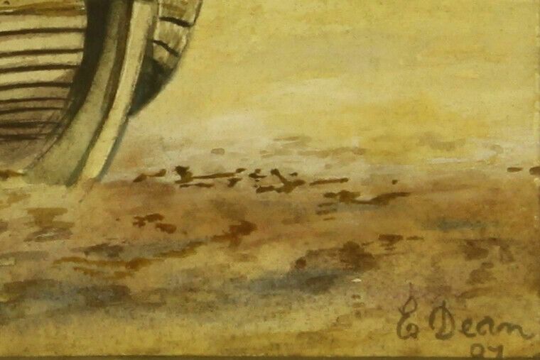 Watercolour By E. Dean. Fishing Boat With Lobster Pots photo for sale