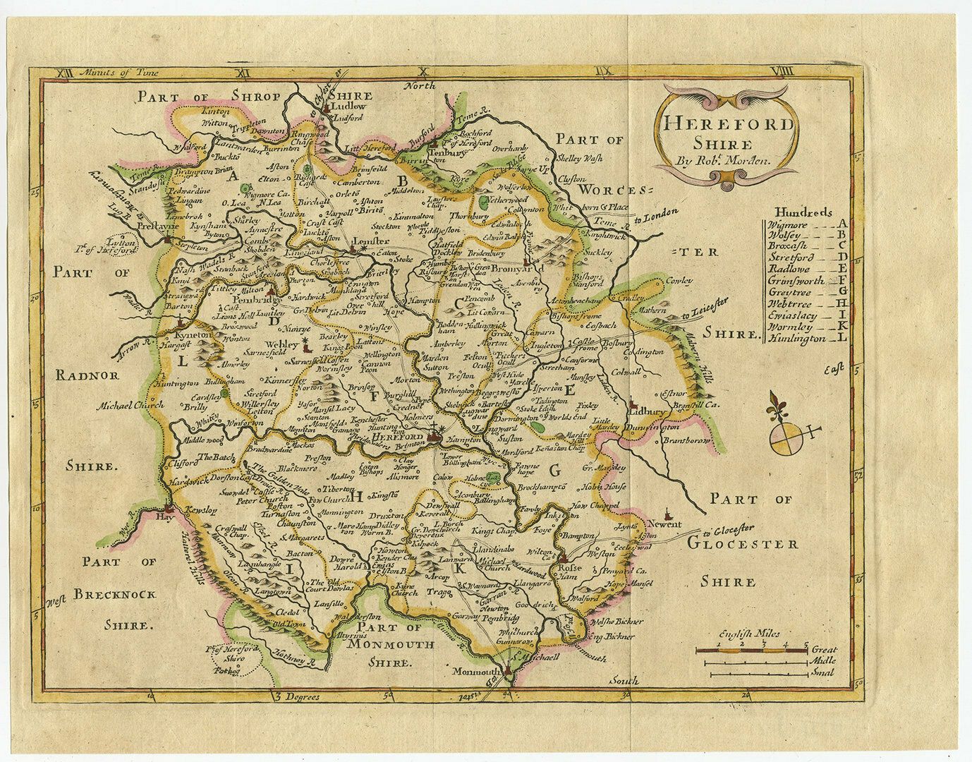 Antique Map Of Herefordshire, England