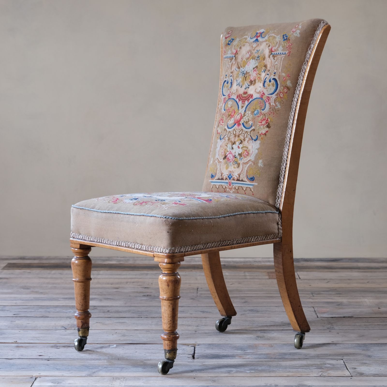 19th Century Satin Birch Side Chair In Tapestry Fabric