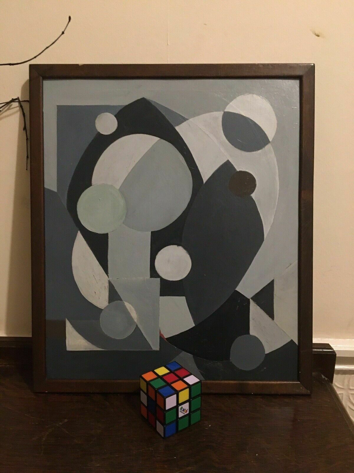Abstract Mid Century Oil Painting Cubist Geometric Modernist 1970s photo furniture