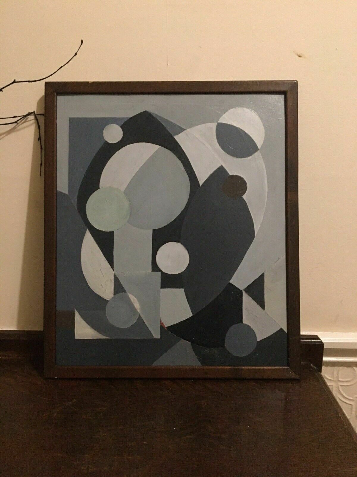 Abstract Mid Century Oil Painting Cubist Geometric Modernist 1970s photo 350.0