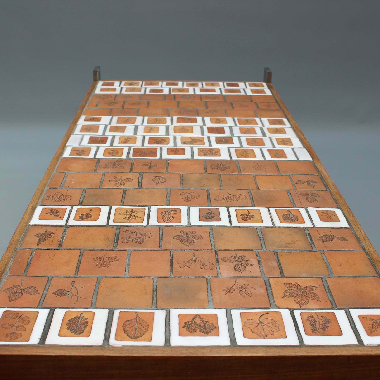 photo for sale Vintage French Coffee Table With Leaf Motif Tiles By Roger Capron (Circa 1970s)