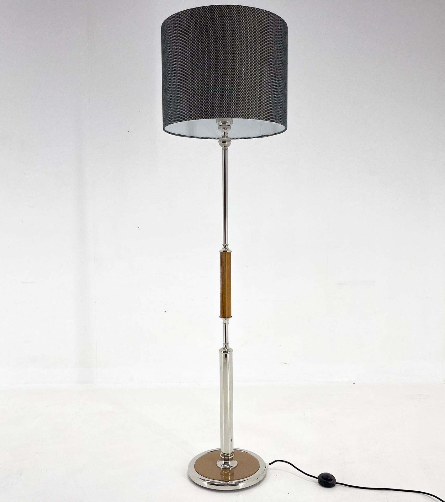1950s Chrome & Wood Floor Lamp, Czechoslovakia, Restored photo for sale