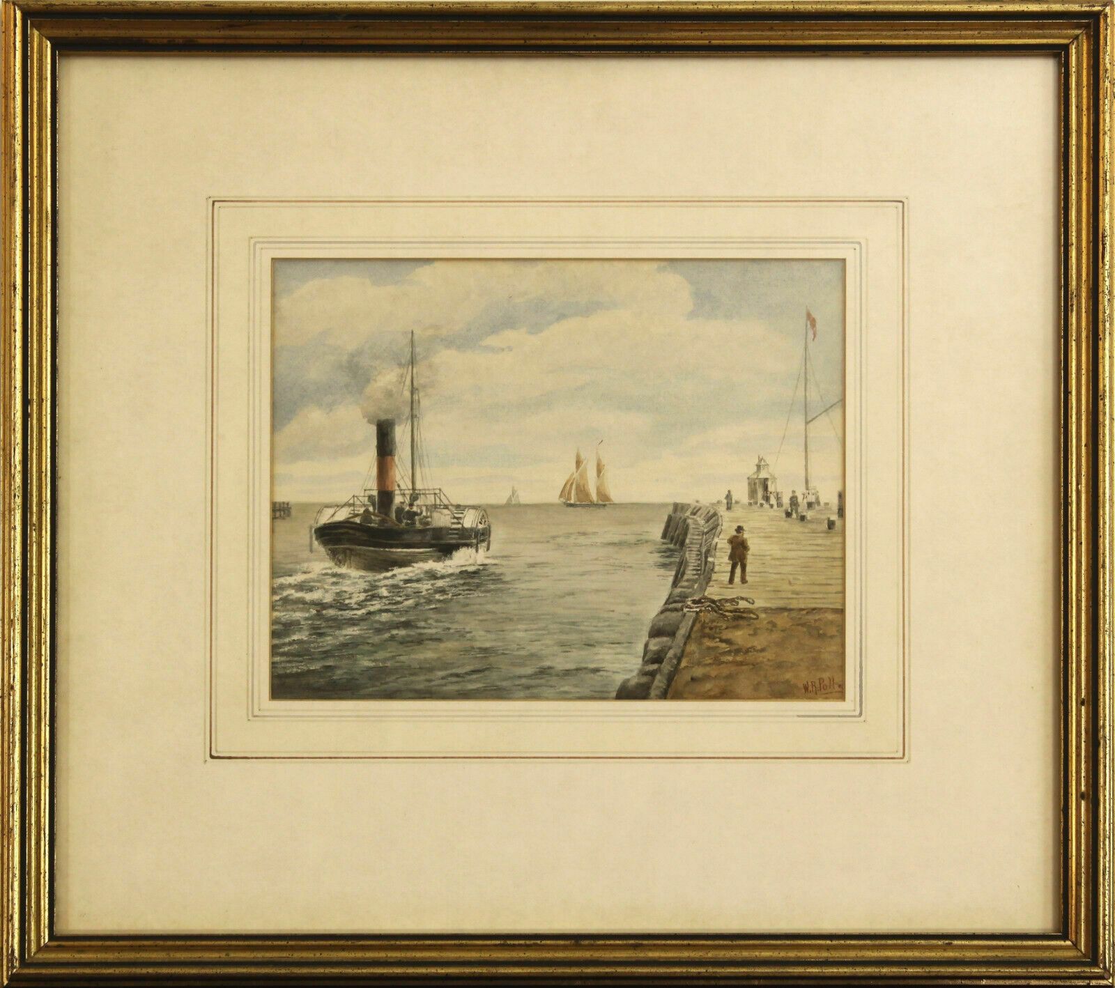Watercolour By Wallace R. Poll. Paddle Steamer Leaving Yarmouth Harbour