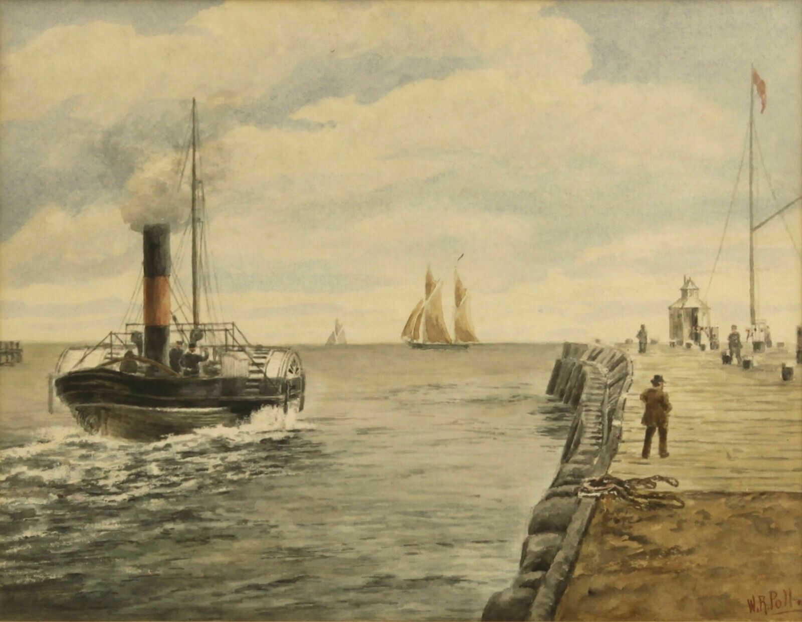 Watercolour By Wallace R. Poll. Paddle Steamer Leaving Yarmouth Harbour photo furniture