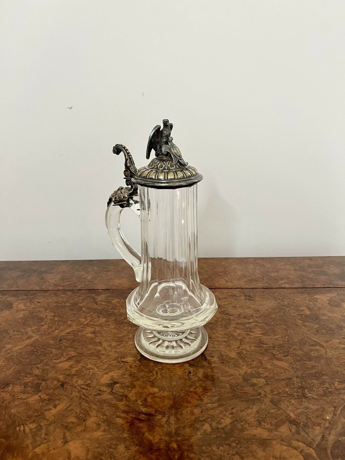 photo for sale Unusual Antique Glass And Silver Plated German Claret Jug