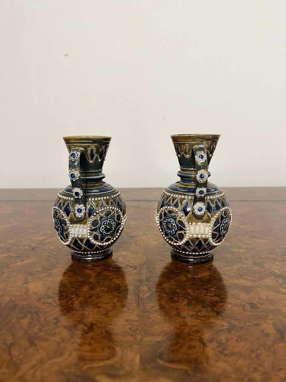Fine Quality Pair Of Antique Doulton Lambeth Small Vases photo 365.0