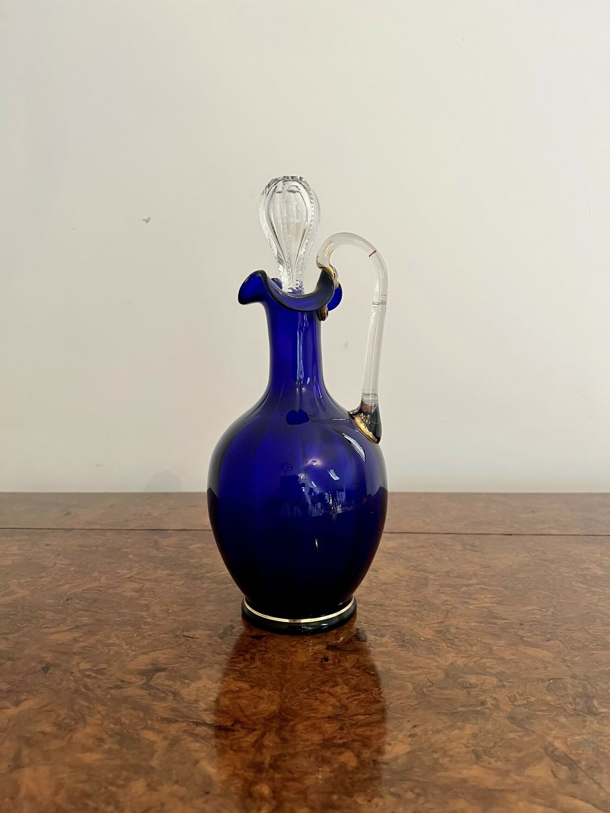Stunning Quality Antique Mary Gregory Blue Glass Decanter photo for sale