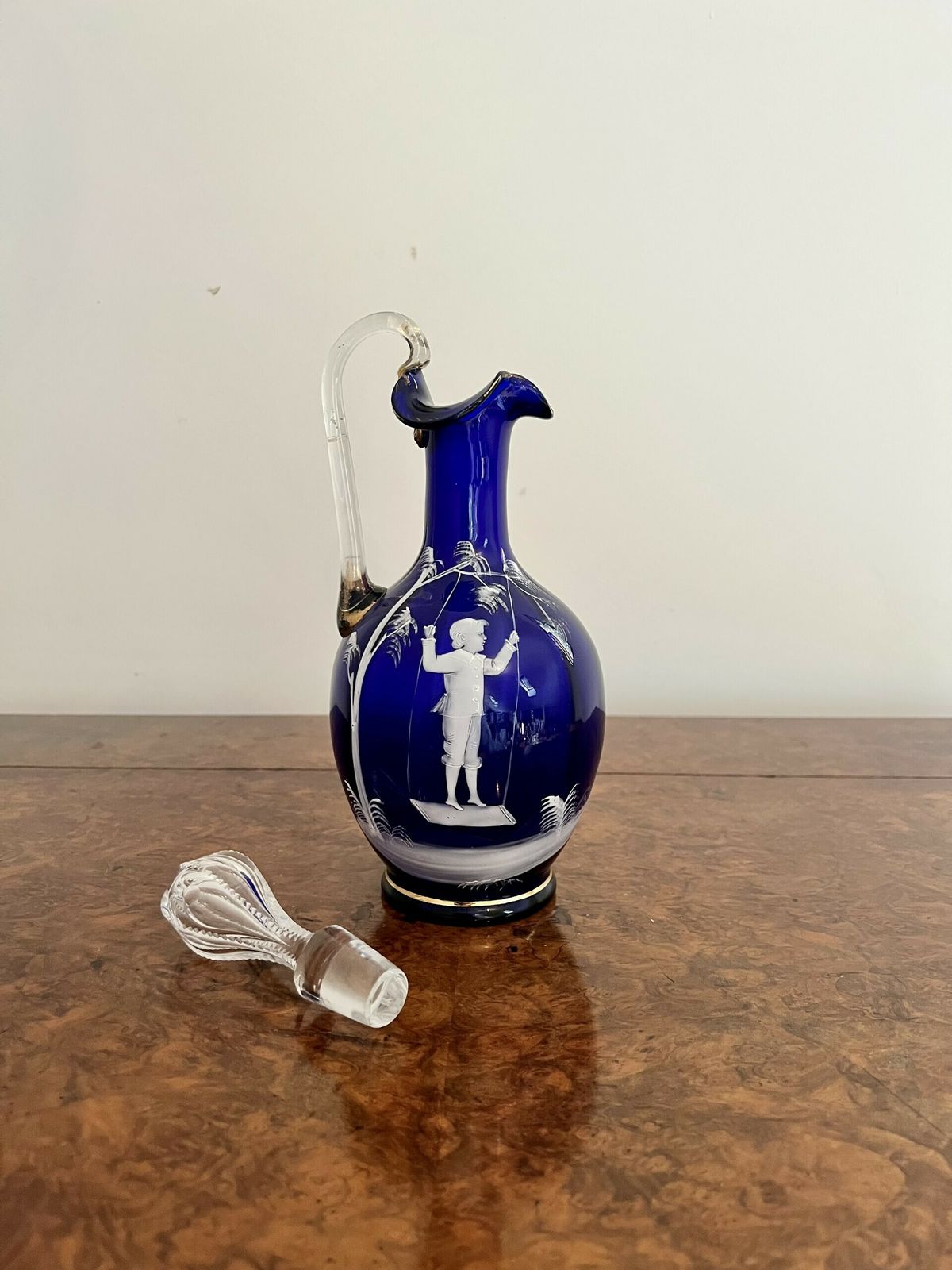 Stunning Quality Antique Mary Gregory Blue Glass Decanter photo Home Decor