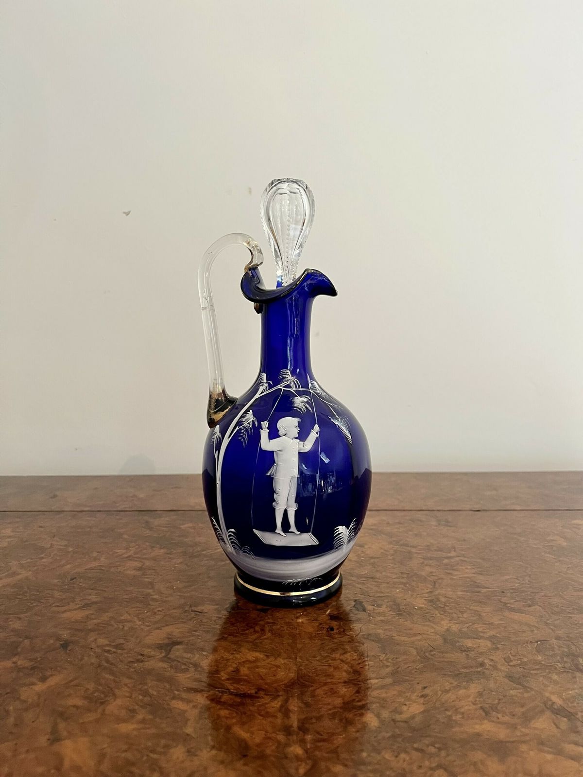 Stunning Quality Antique Mary Gregory Blue Glass Decanter