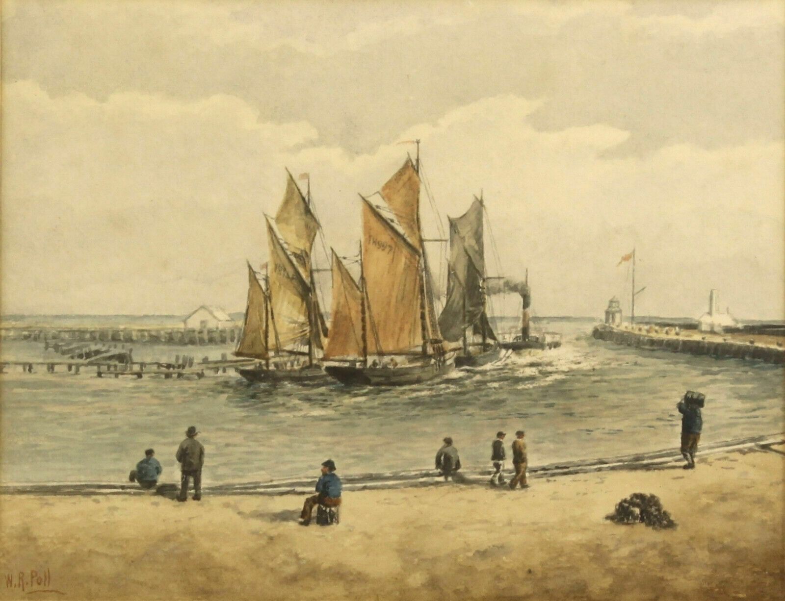 Watercolour By Wallace R Poll. Fishing Boats Following Steamer Out Of Yarmouth photo furniture