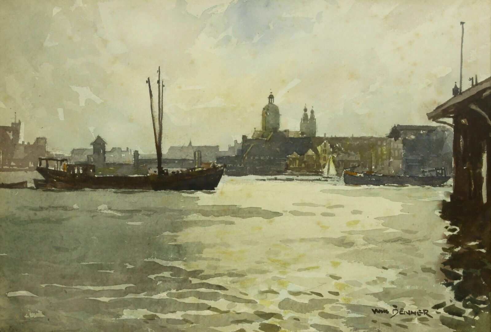 Watercolour By Will Benner. Mannheim With Jesuit Church In Background photo furniture