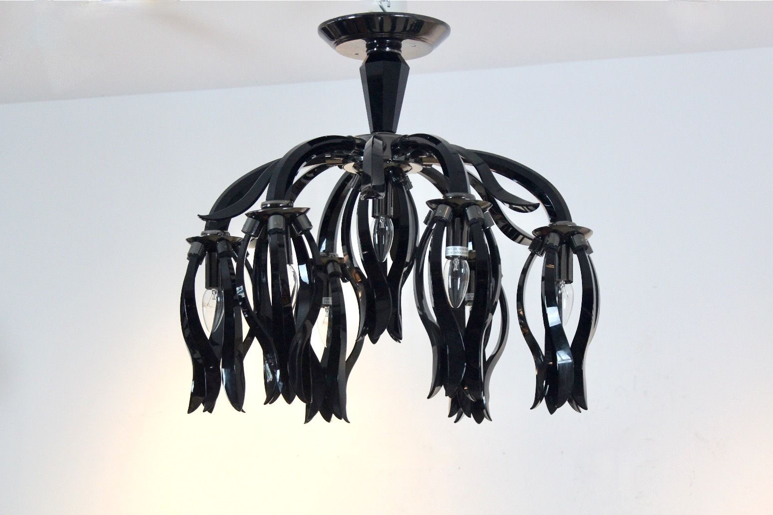 Italian Black Glass Chandelier By Barovier & Toso photo buy