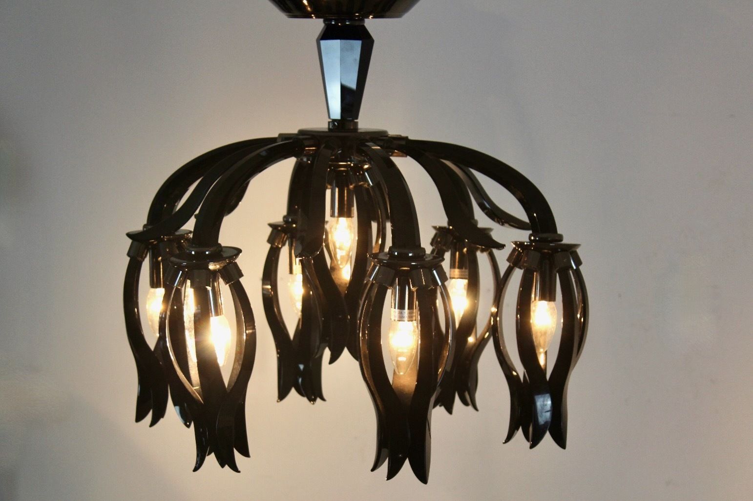 photo vinterior Italian Black Glass Chandelier By Barovier & Toso