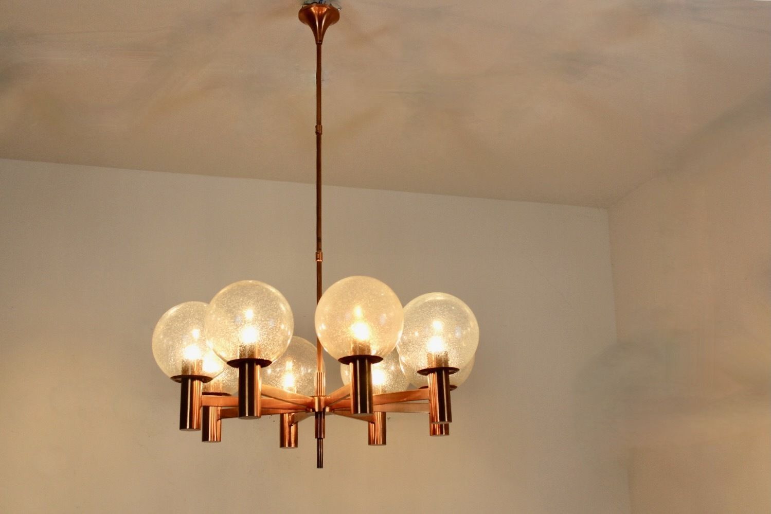 photo vinterior Copper And Handblown Glass Chandelier By Ott International