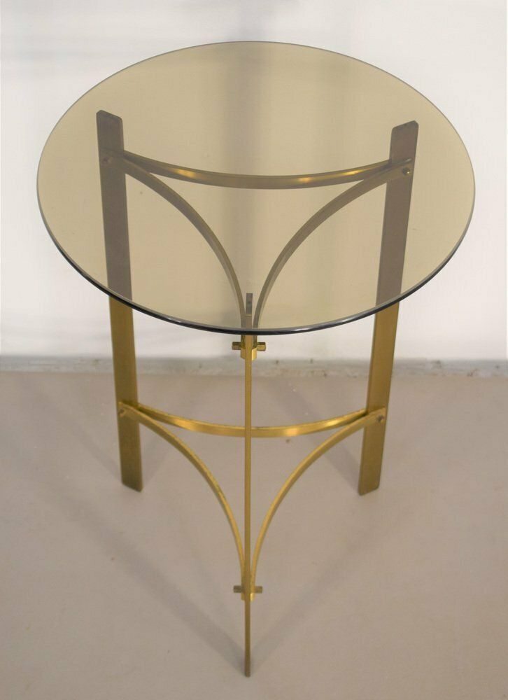 Italian Round Coffee Table, Brass And Smoked Glass, 1960s photo for sale