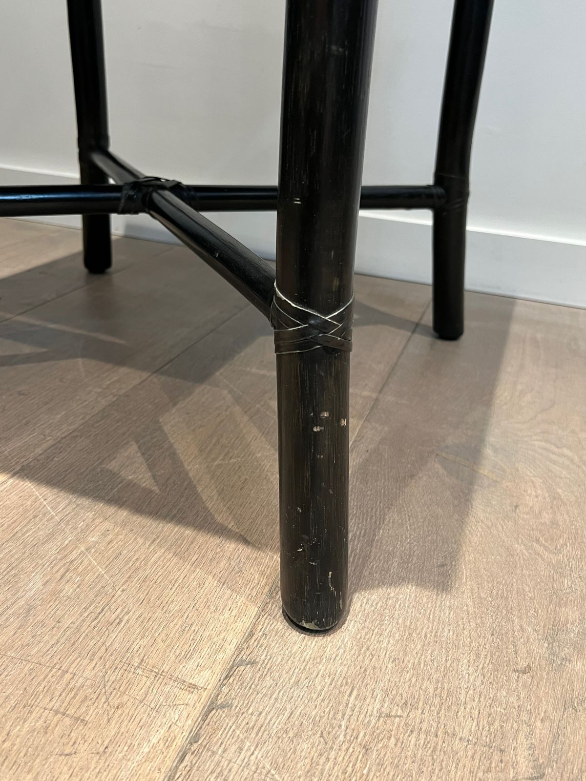 photo buy Pair Of Black Lacquered Faux Bamboo Side Tables