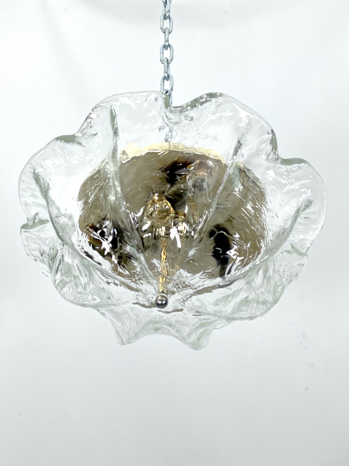 Vintage La Murrina Ceiling Lamp In Clear Murano Glass And Brass. Italy 1980s photo furniture