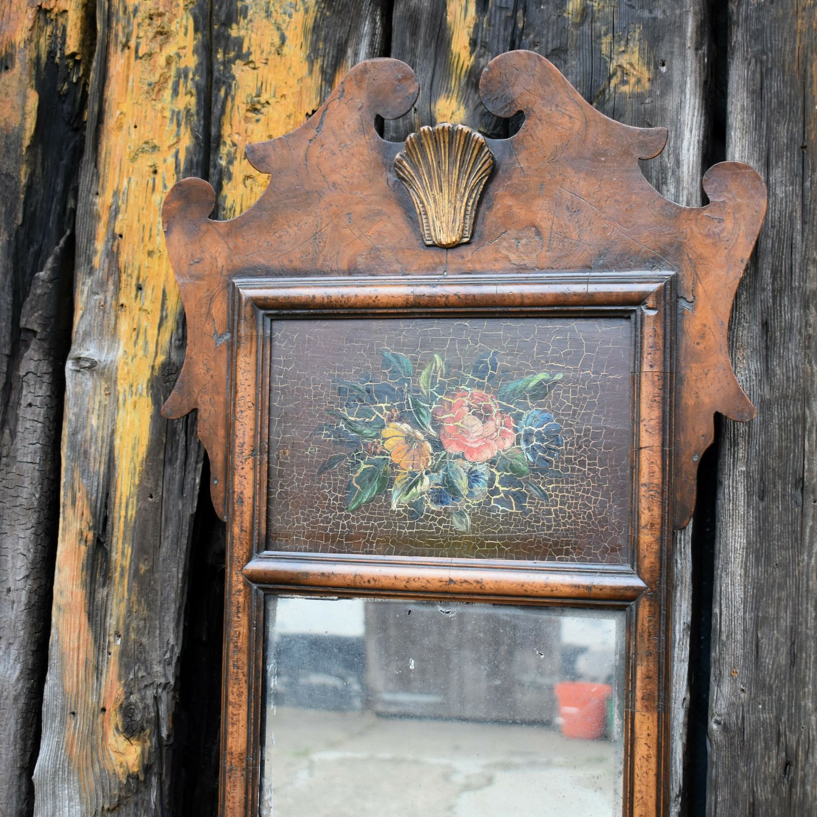 Antique Stunning Regency Hand Painted Flowers Georgian Walnut Fretwork Mirror photo 465.0