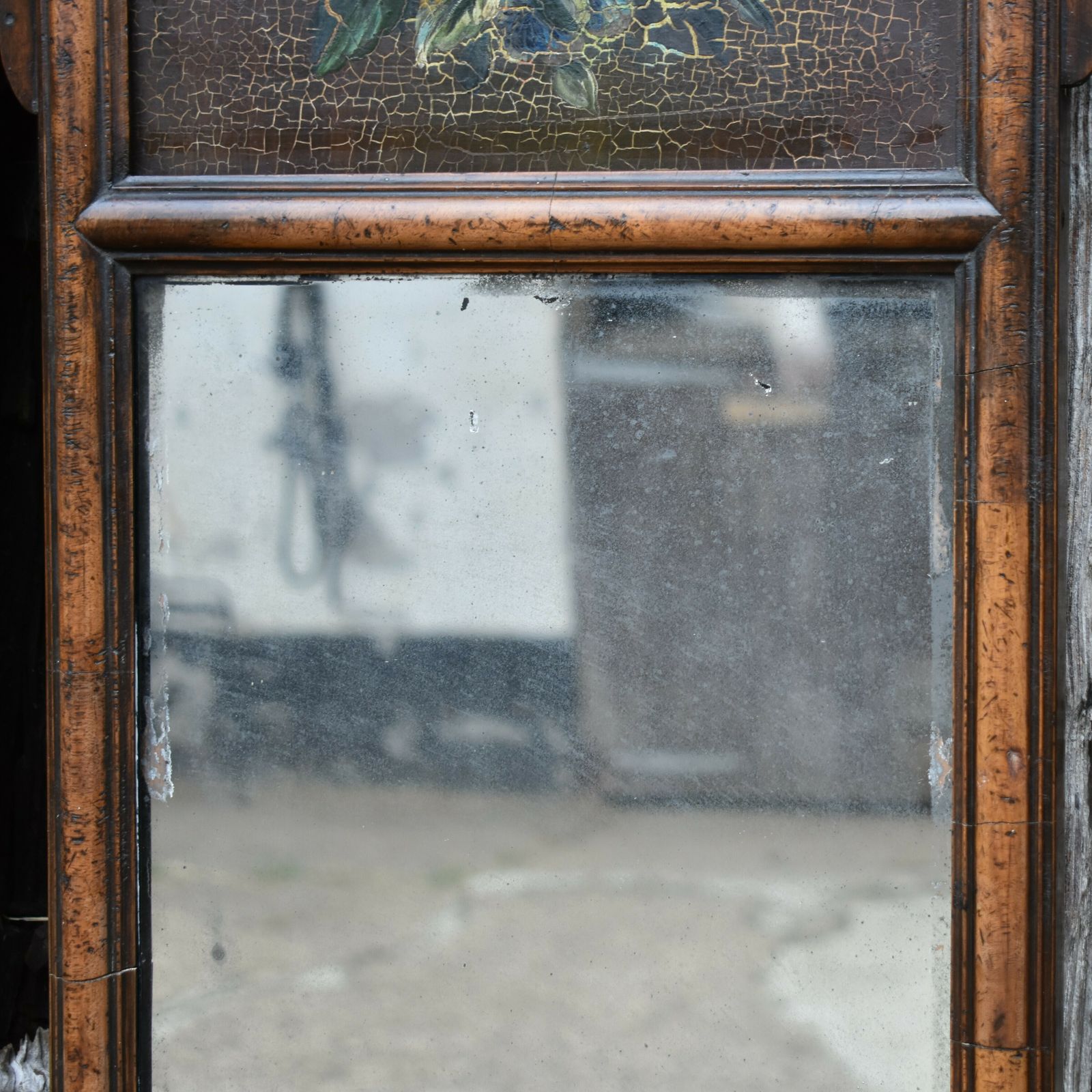 Home Decor Antique Stunning Regency Hand Painted Flowers Georgian Walnut Fretwork Mirror photo