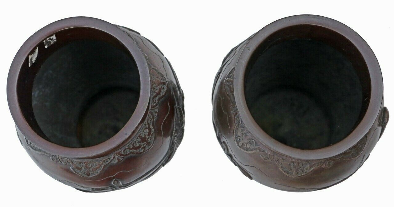 Antique Large Pair Of Fine Quality Japanese Bronze Vases 19th Century Meiji Period photo Home Decor