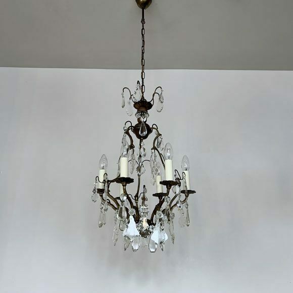 French Gilt Brass Birdcage Chandelier With Glass And Crystal Drops photo furniture