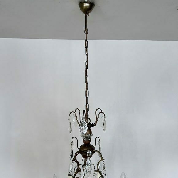 French Gilt Brass Birdcage Chandelier With Glass And Crystal Drops photo vinterior