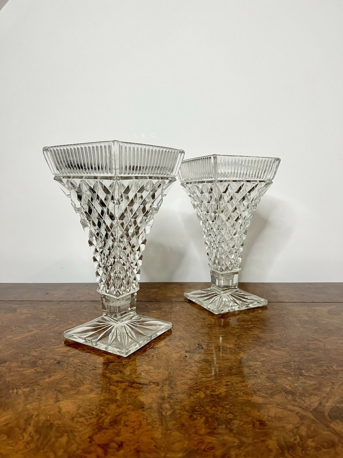 Pair Of Antique Quality Cut Glass Vases photo vinterior
