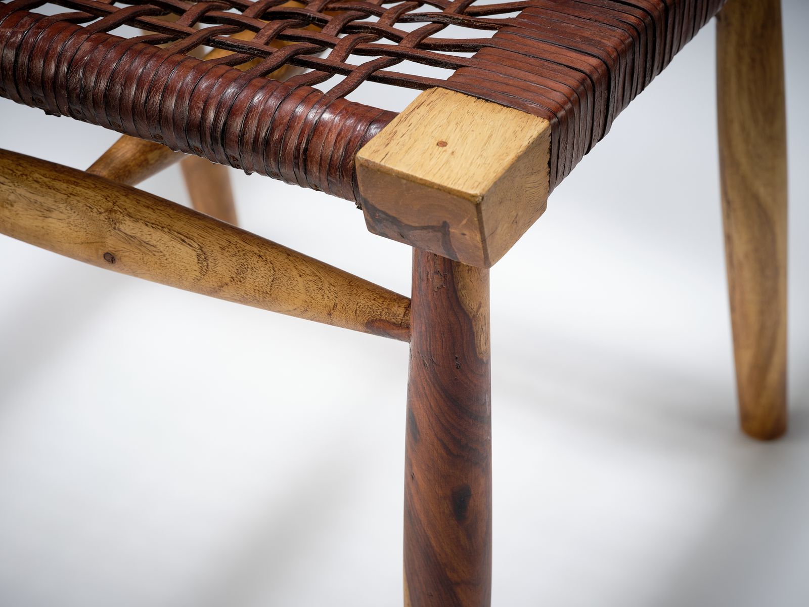 Delightful Danish Mid Century Style Leather Strung African Hardwood Framed Chair, Denmark Circa 1980's photo Furniture