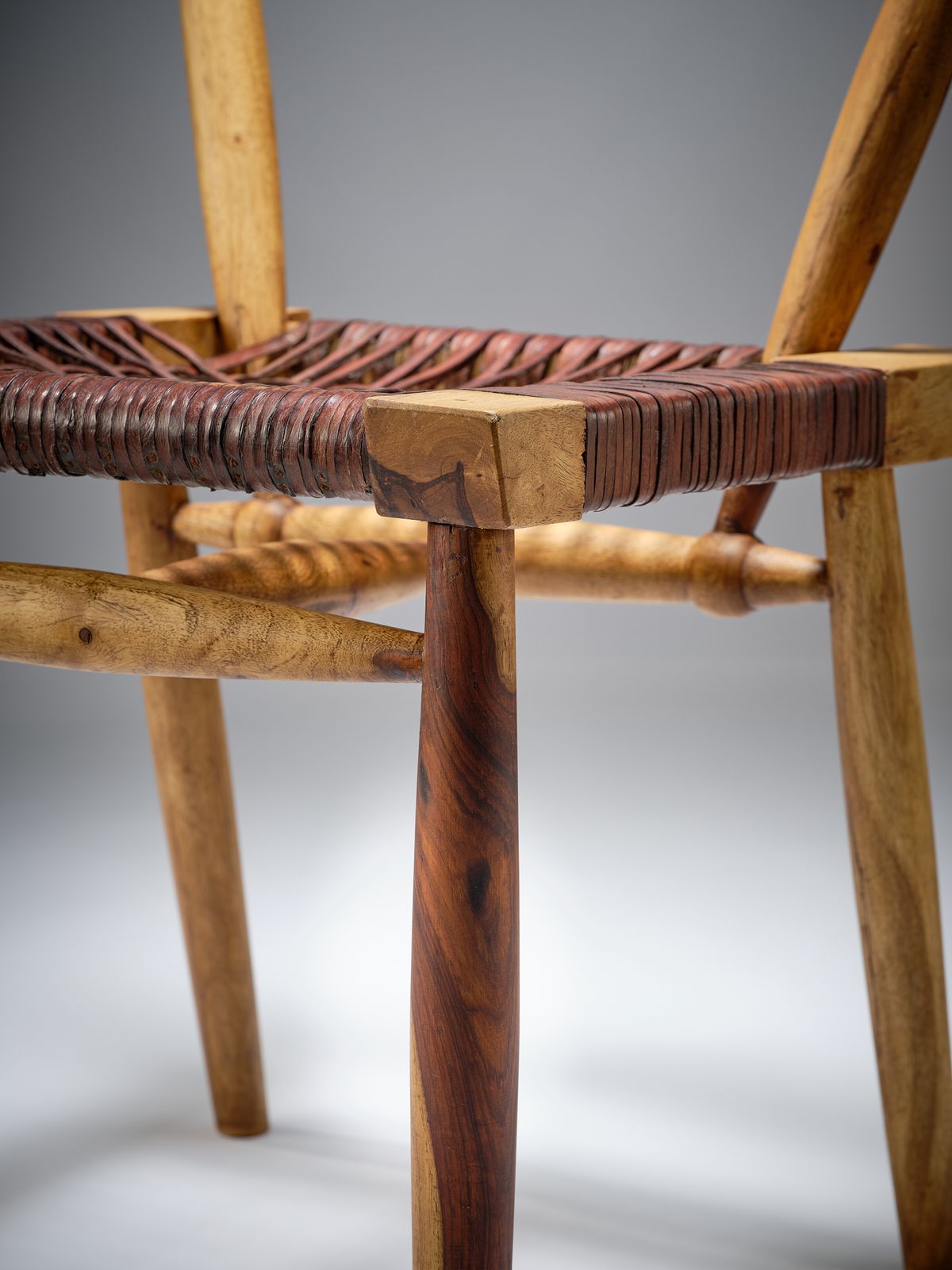 Delightful Danish Mid Century Style Leather Strung African Hardwood Framed Chair, Denmark Circa 1980's photo buy