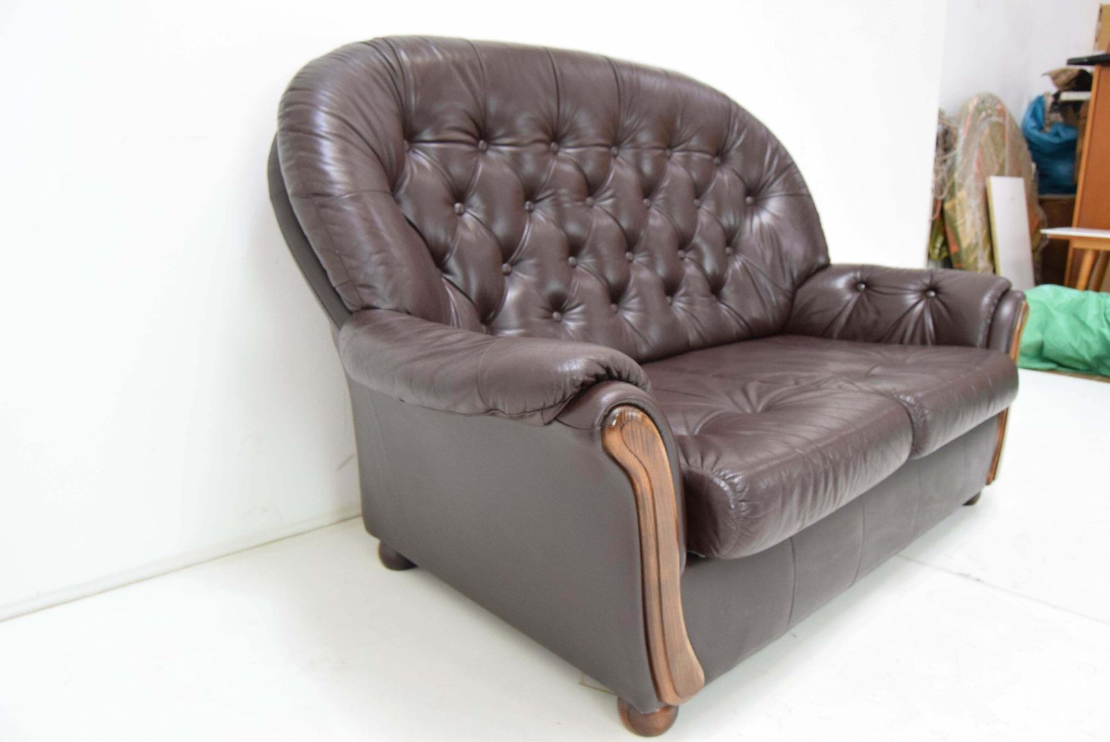 Furniture Mid Century Leatherette Two Seat Sofa, 1990's. photo